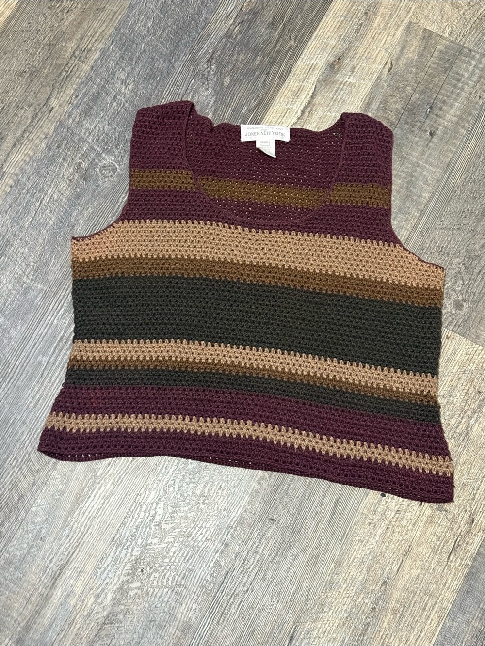 Vintage Jones New York Hand Knit 100% Linen Crochet 90s Vest